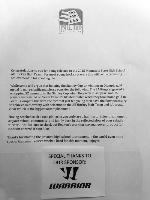 All Hockey Hair Team Letter